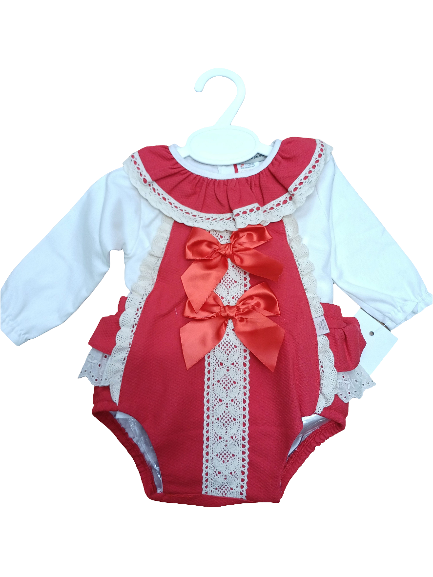 Girls red ribbon romper with blouse
