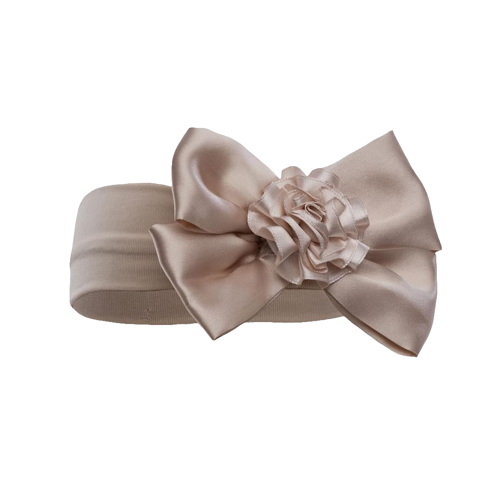 Baby girls stretch headband with satin bow and flower comes in various colours