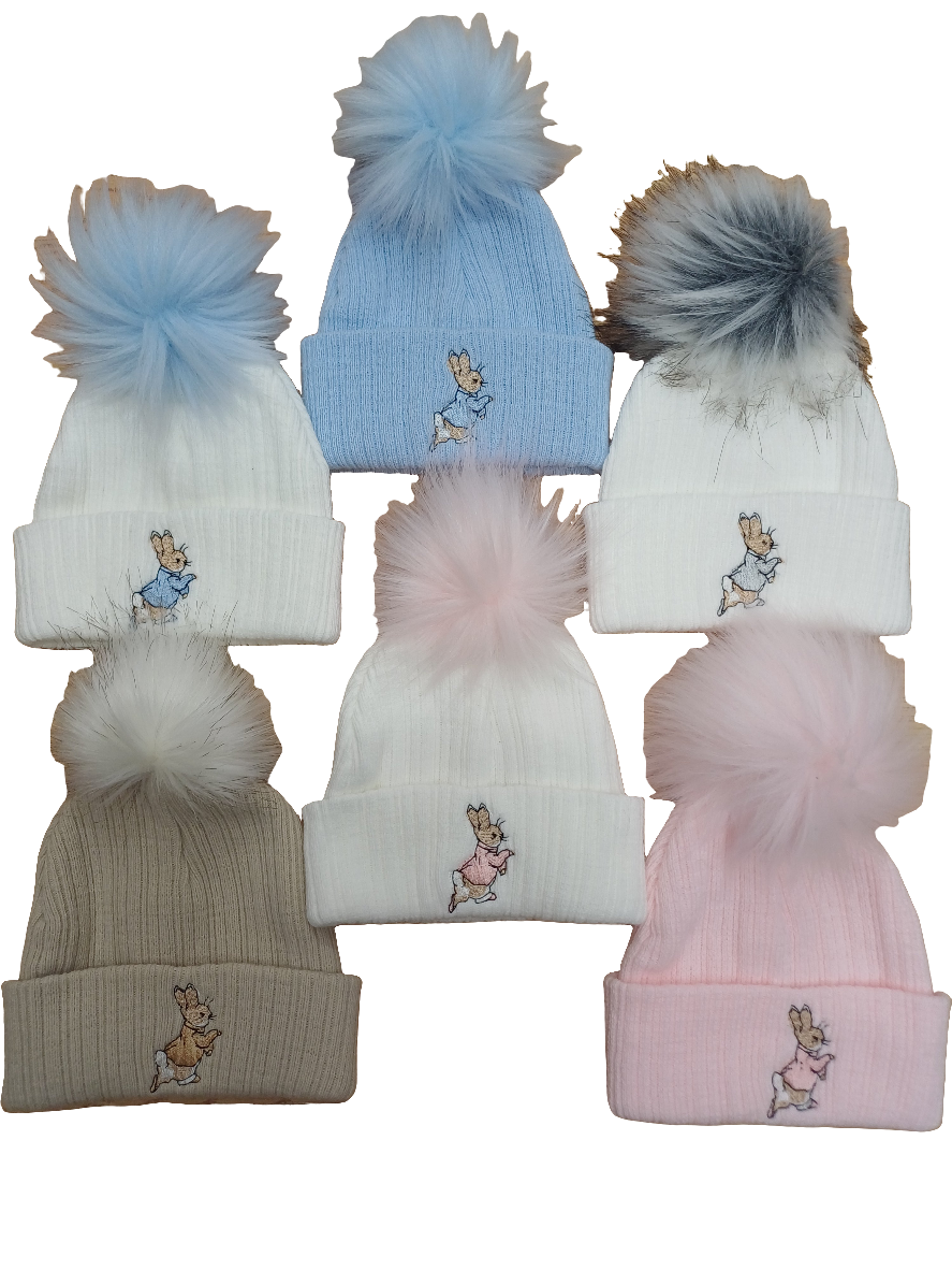 Baby Boys and girls peter rabbit single pom hats 0 - 6 years