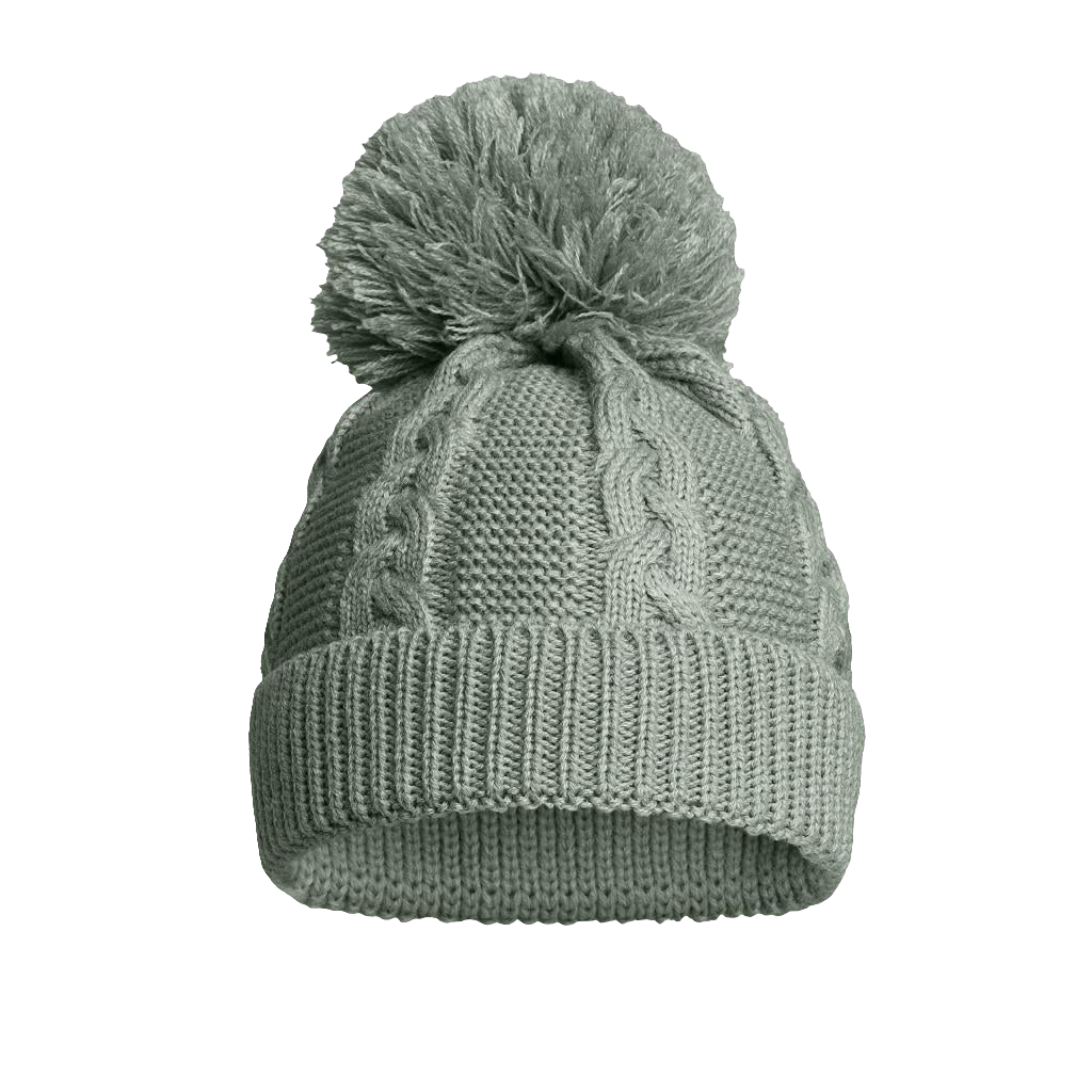 Knitted cable pattern hats with pom pom