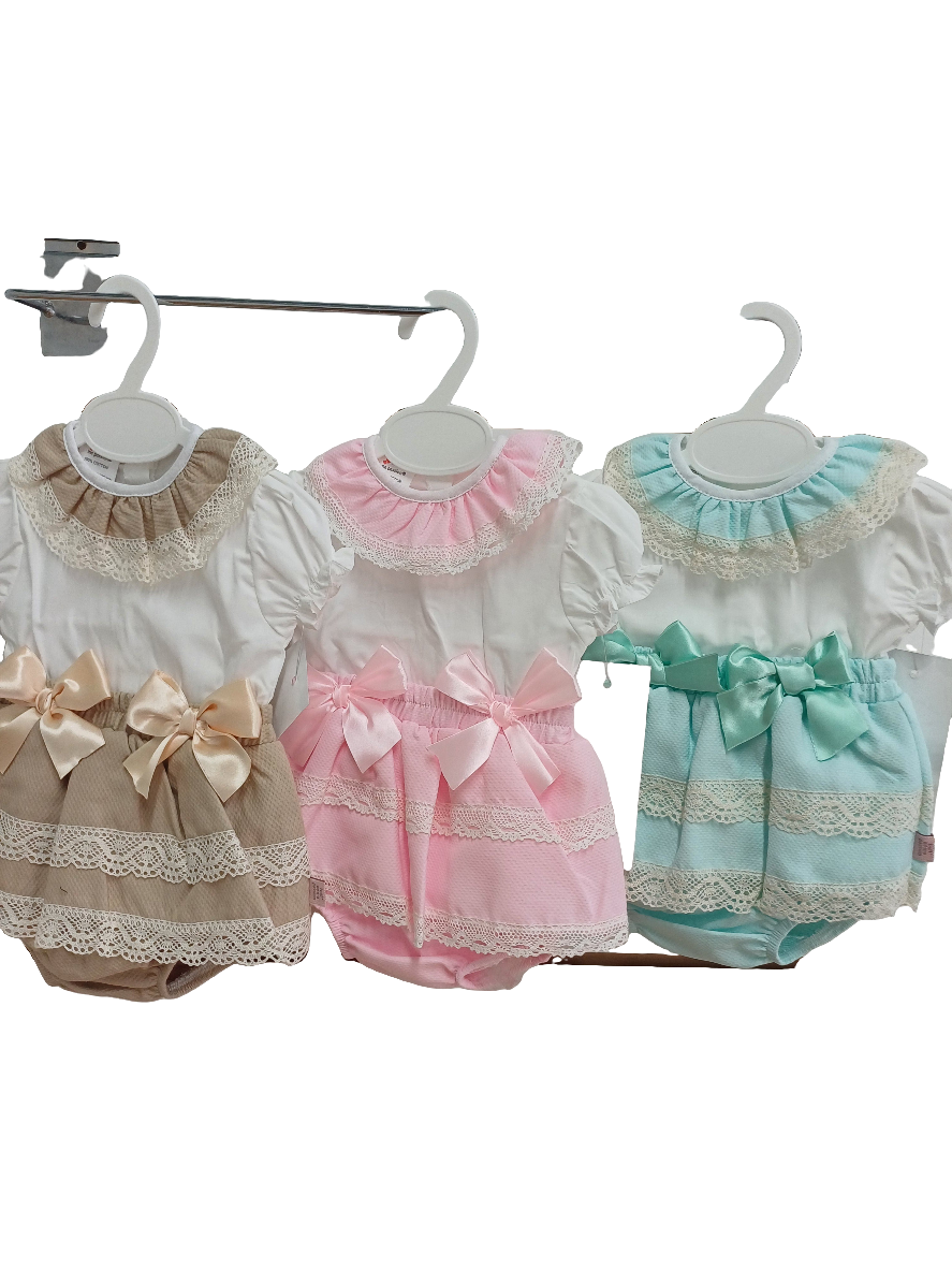 Girls pretty waffle jam pants set with bows