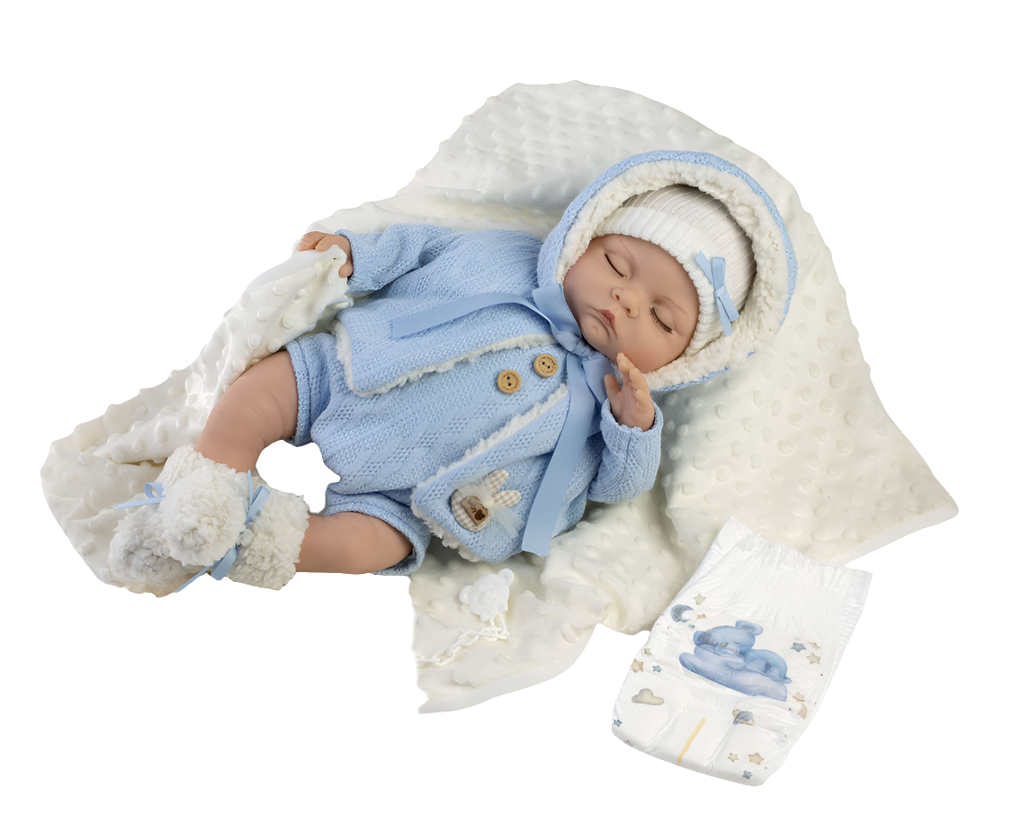 Spanish reborn doll comes with luxury sleeping bag dummy teether and nappy