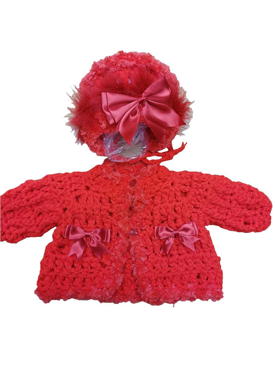 Baby girls handmade crochet pretty cardigan and bonnet set size 0 / 3 months