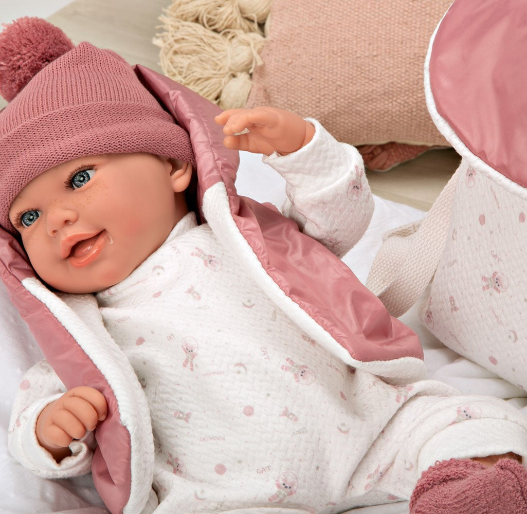Spanish reborn doll comes with backpack and dummy