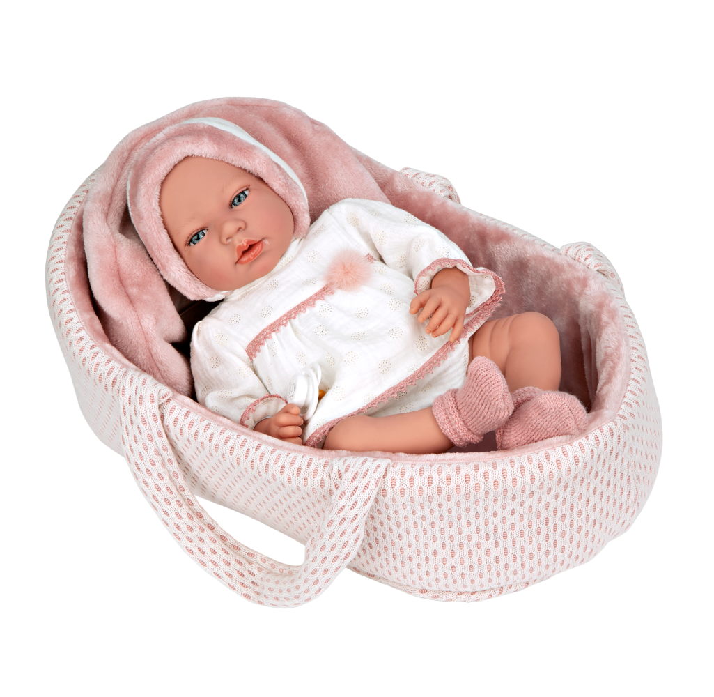 Spanish newborn crying doll comes with carrycot and dummy