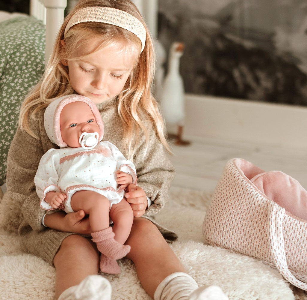 Spanish newborn crying doll comes with carrycot and dummy
