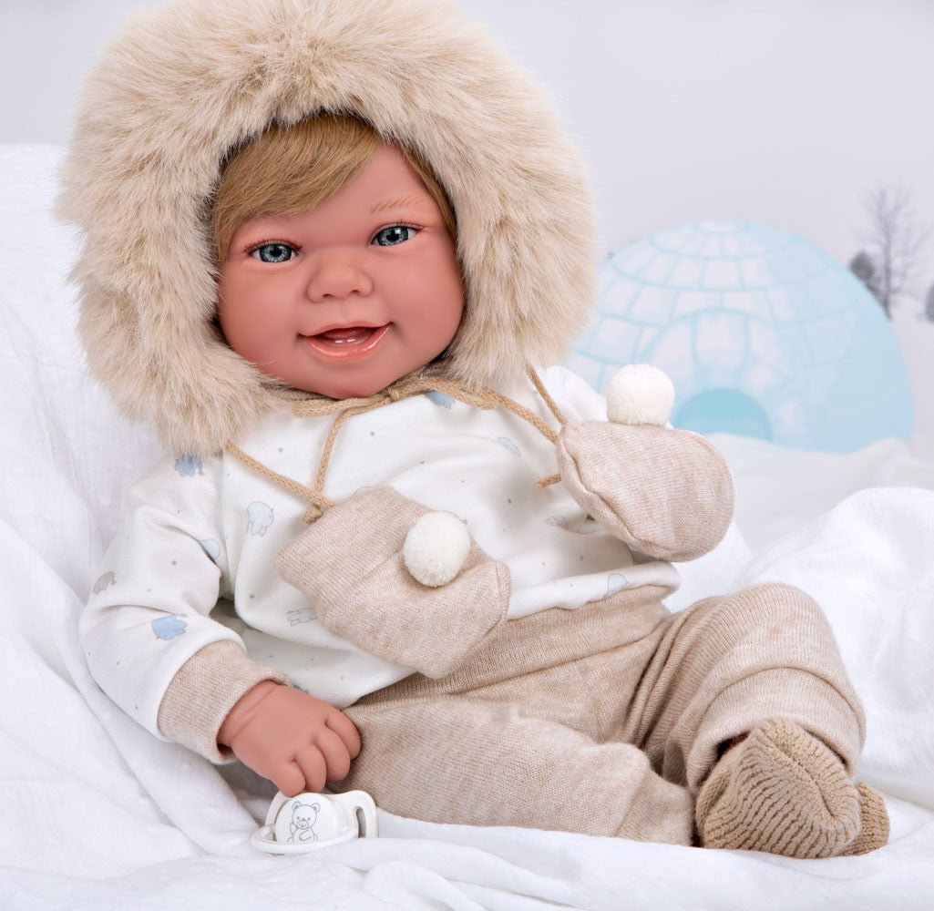 Spanish weighted newborn doll comes in a hooded jumper trousers and mittens also comes with dummy