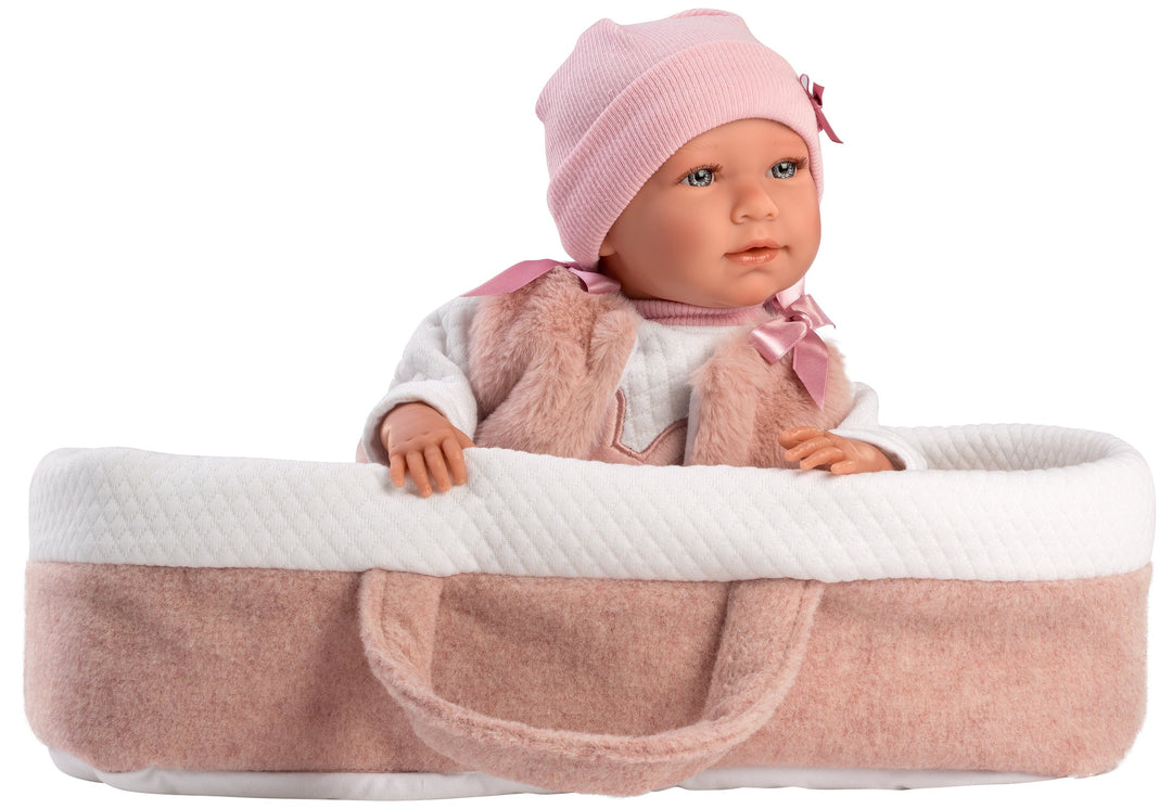 Spanish newborn crying doll comes with baby carrier and dummy