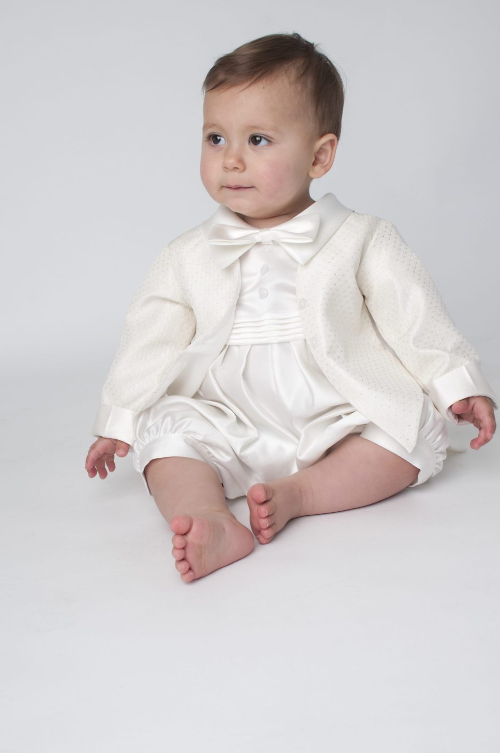 Boys diamond pattern christening romper with jacket colour colour ivory
