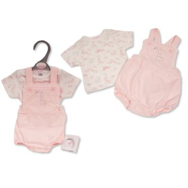 Baby girls premature 2 piece set dungarees and t shirt with giraffe embroidery