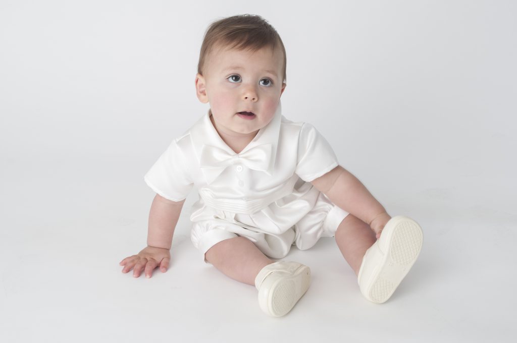 Boys diamond pattern christening romper with jacket colour colour ivory