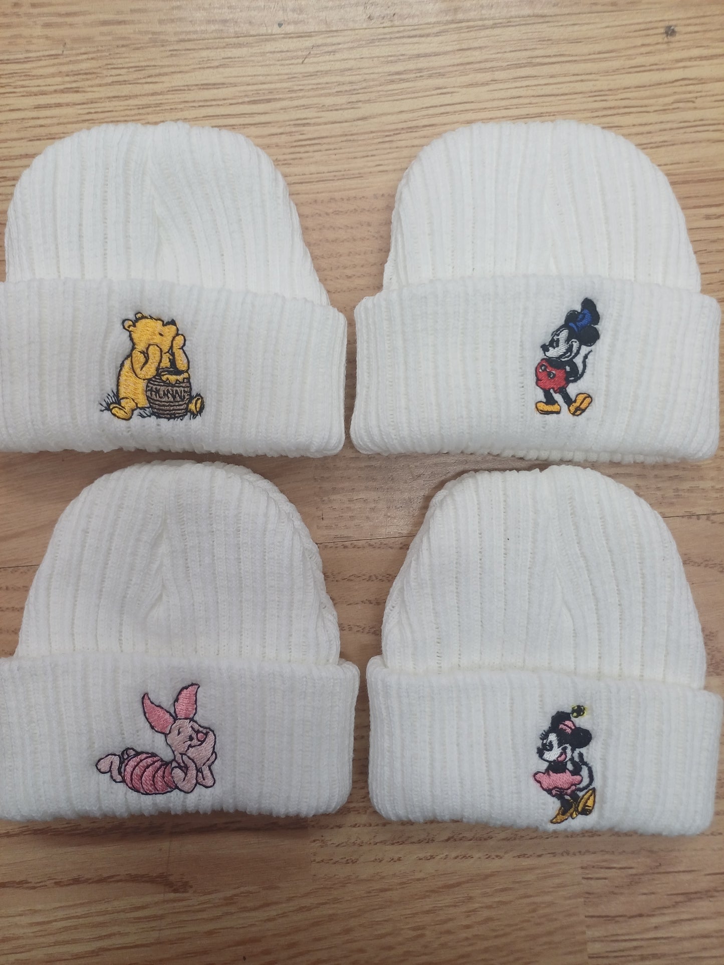 Babys boys or girls character beanie hats mouse bear piglet