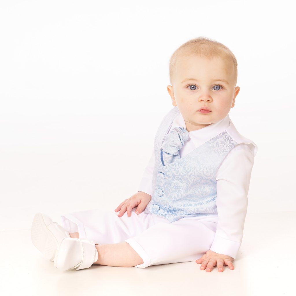Boys 4 piece christening suit colour blue / white