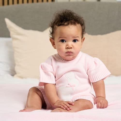 Dandelion baby Boys or girls knitted romper with rabbit design embroidery