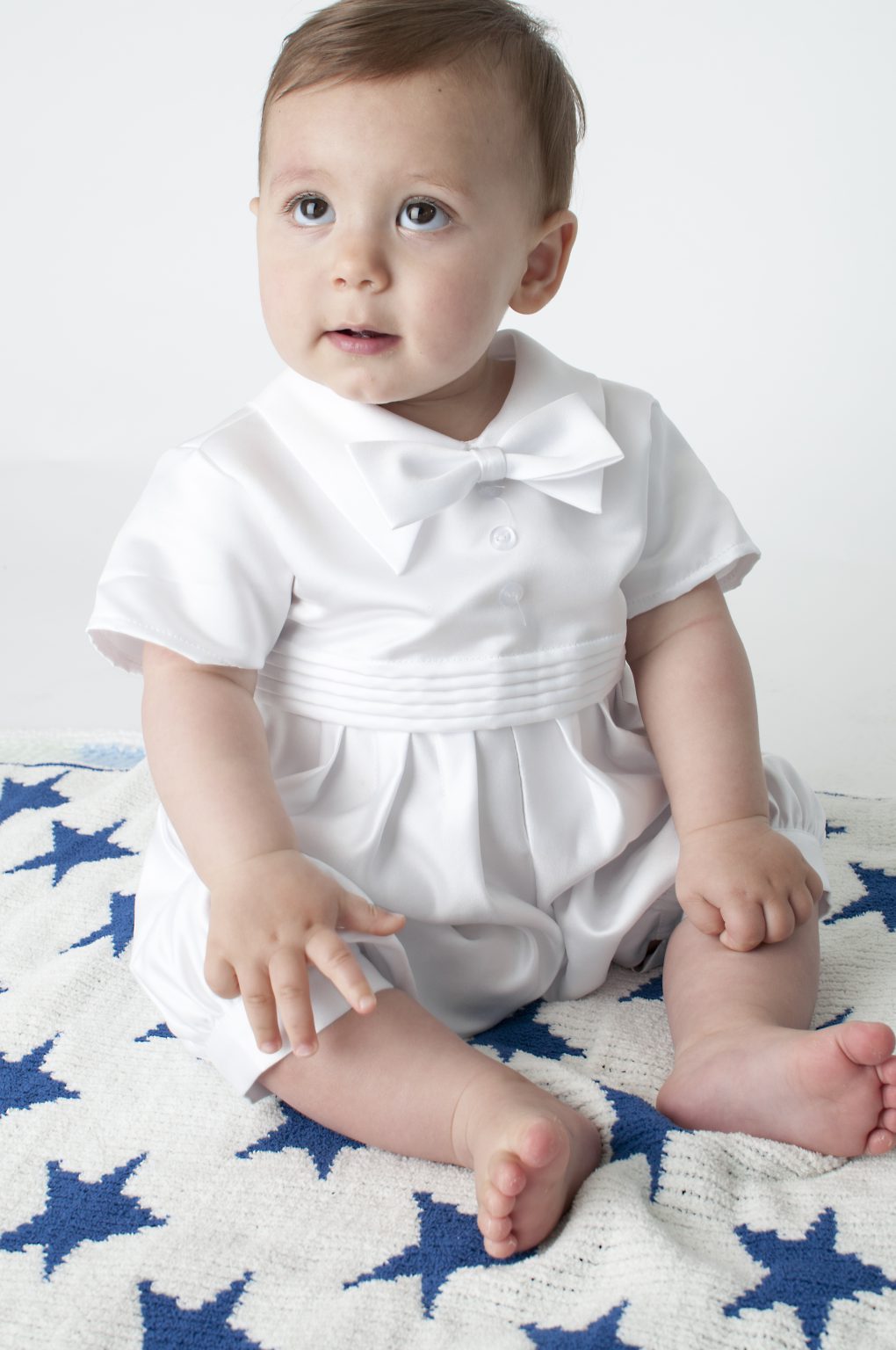 Boys Paisley pattern christening romper with jacket colour white