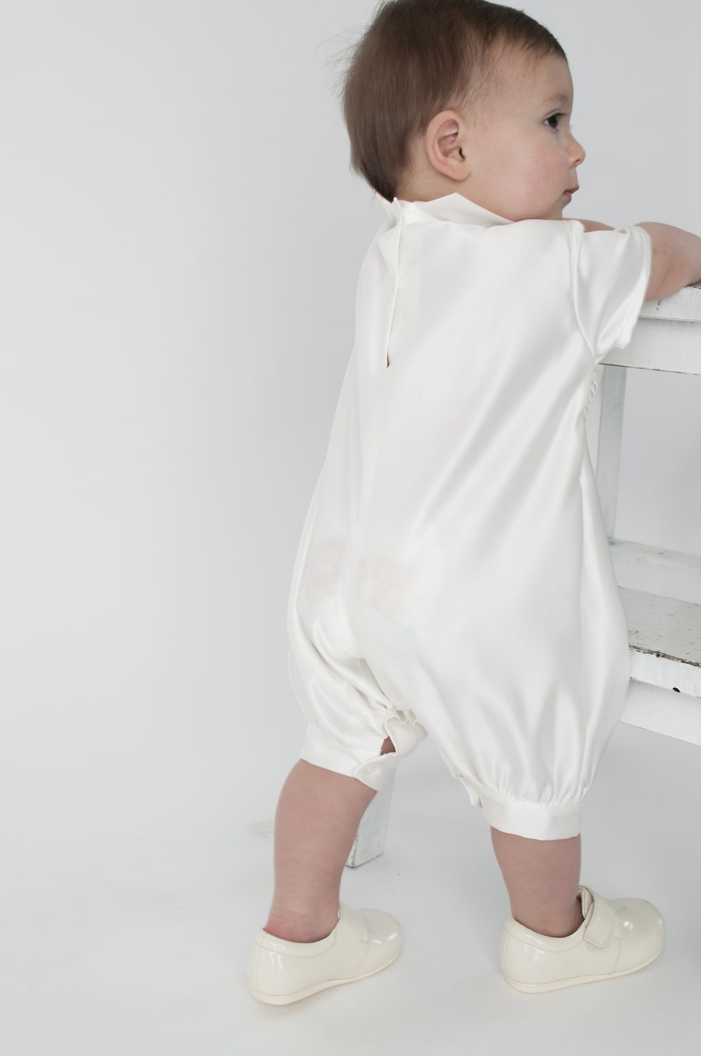 Boys plain ivory christening romper with jacket
