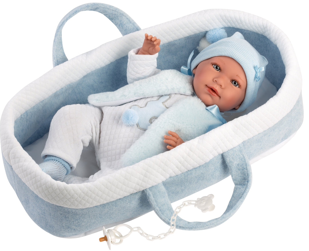 Spanish newborn crying doll comes with baby carrier and dummy