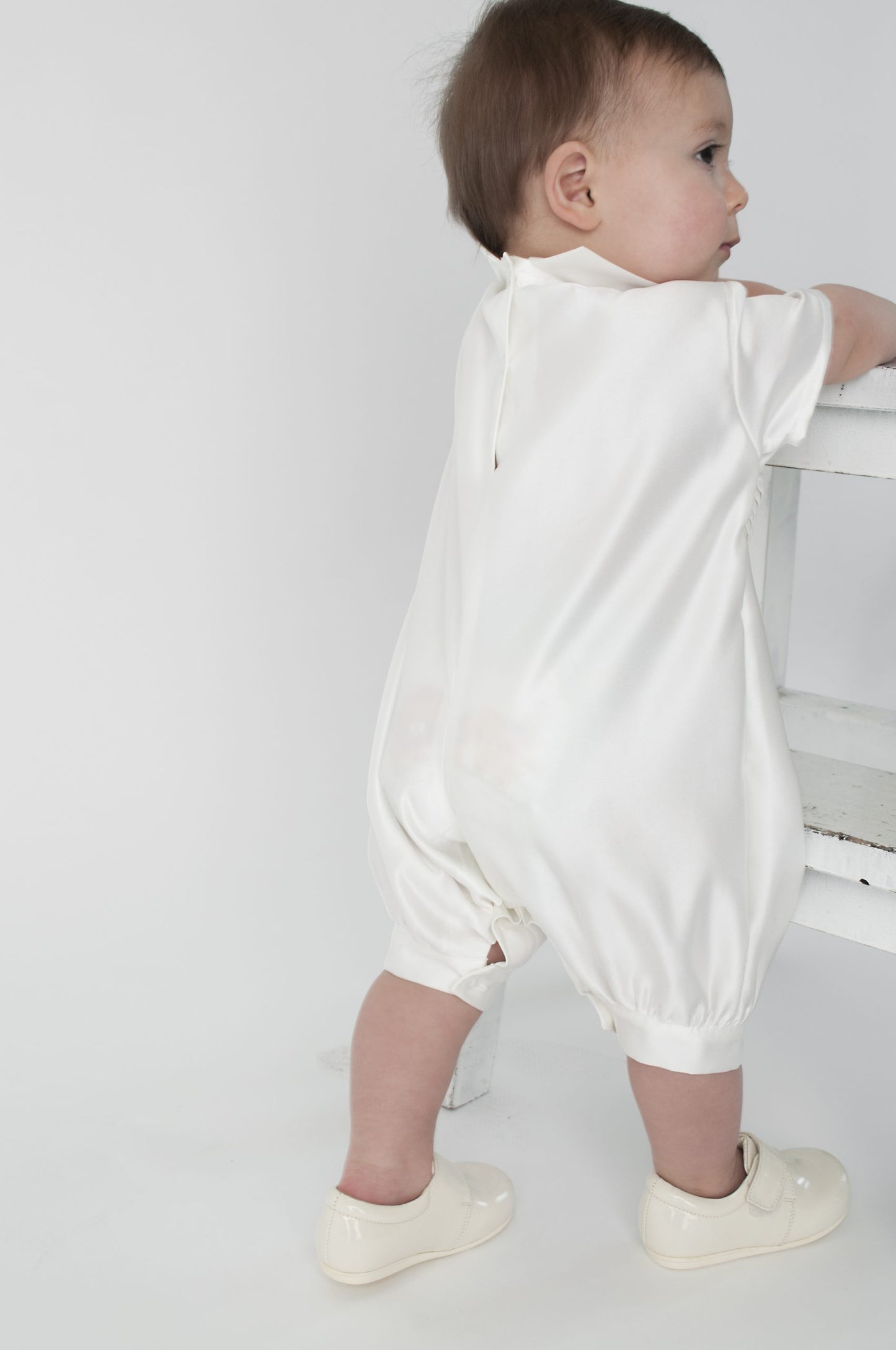Boys diamond pattern christening romper with jacket colour colour ivory