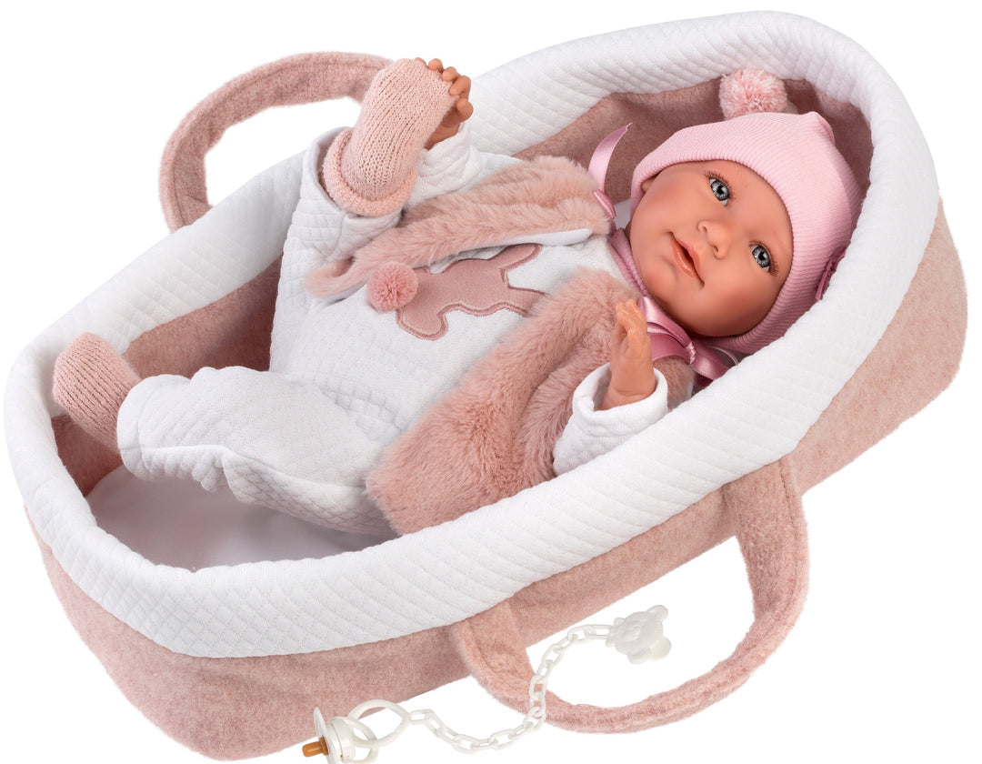 Spanish newborn crying doll comes with baby carrier and dummy