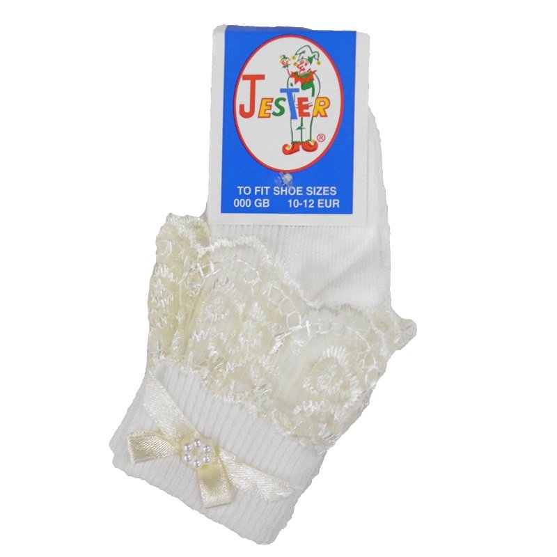 Girls frilly lace ankle socks with bow 8 sizes from premature to adult size 6
