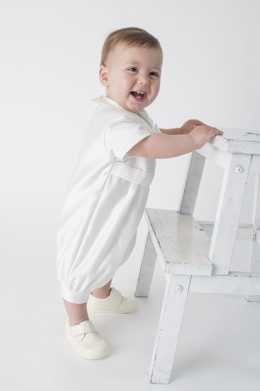Boys diamond pattern christening romper with jacket colour colour ivory
