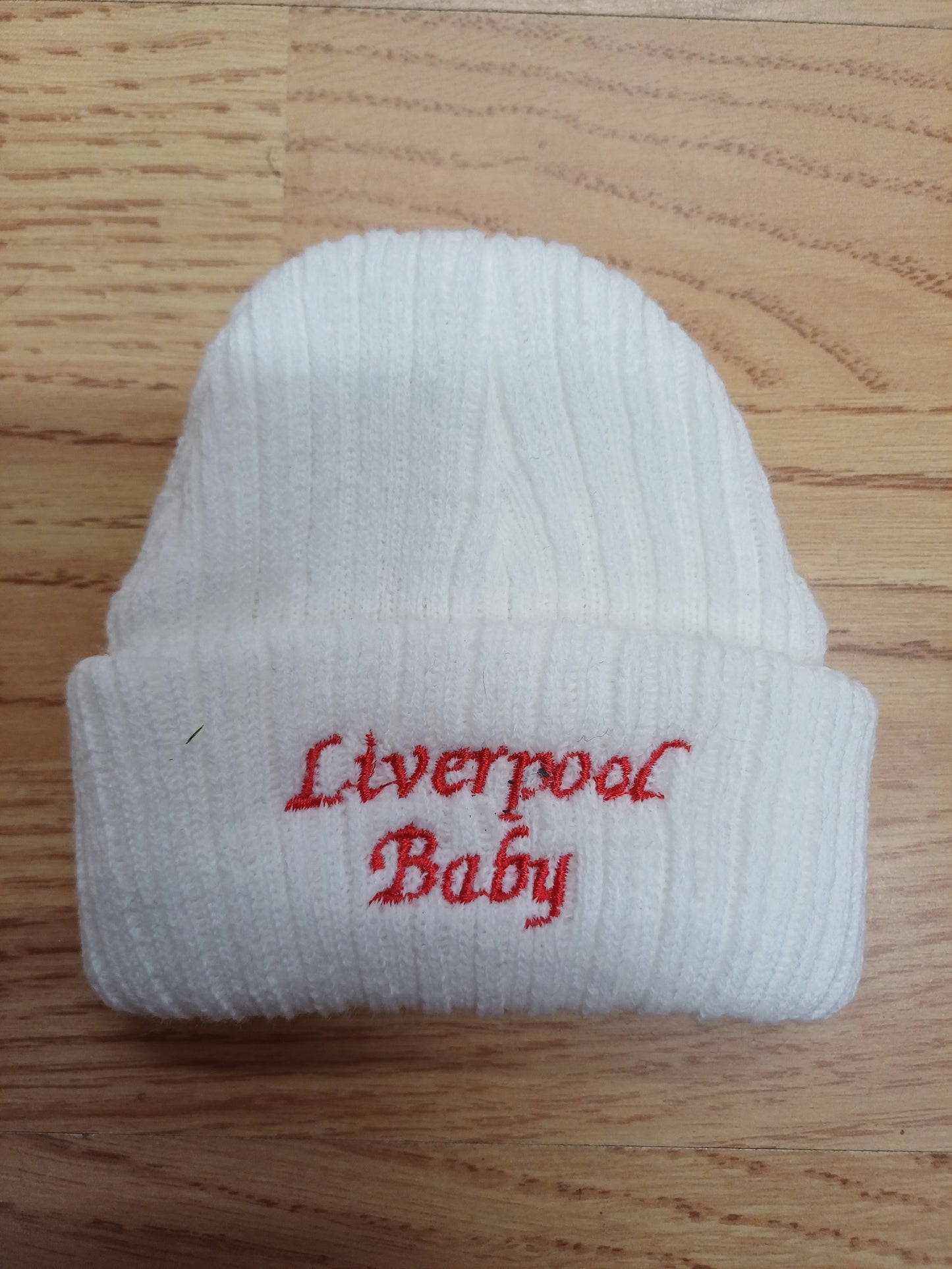 Baby Boys or girls knitted beanie hat embroidered with Liverpool Baby size newborn