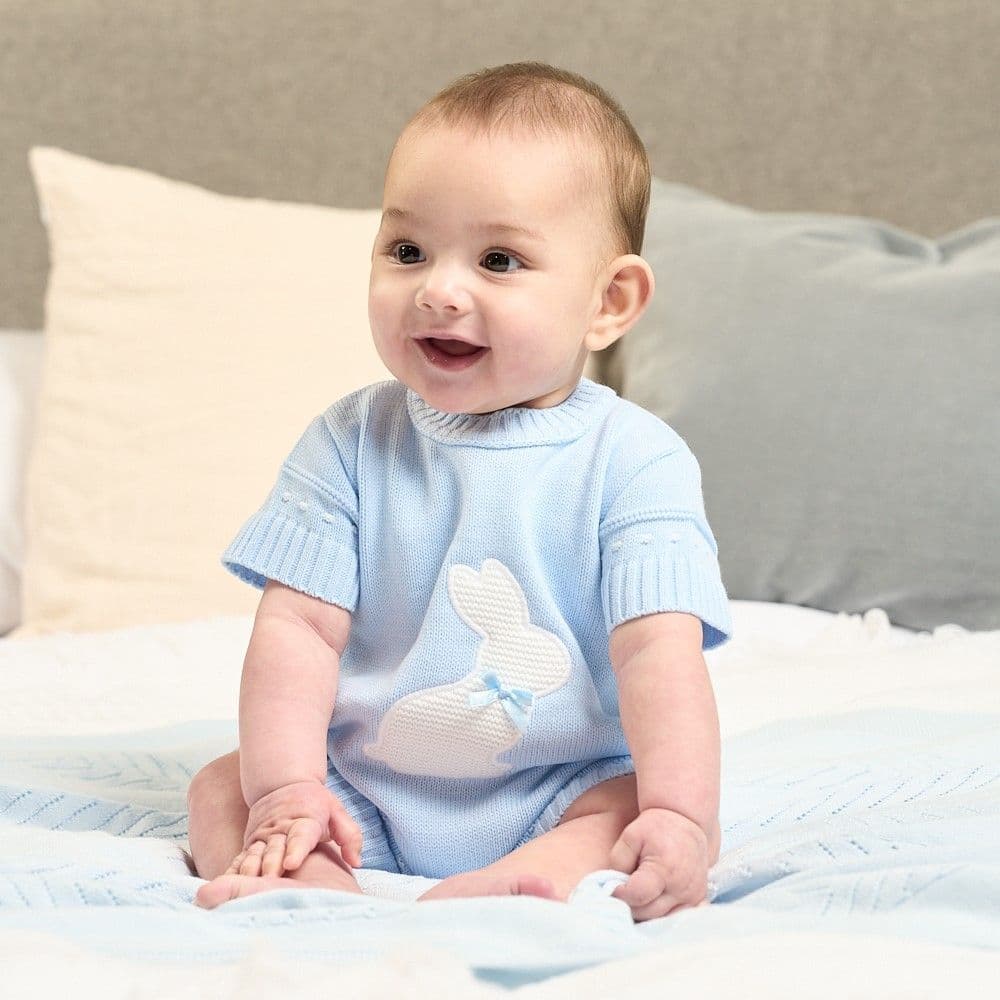 Dandelion baby Boys or girls knitted romper with rabbit design embroidery