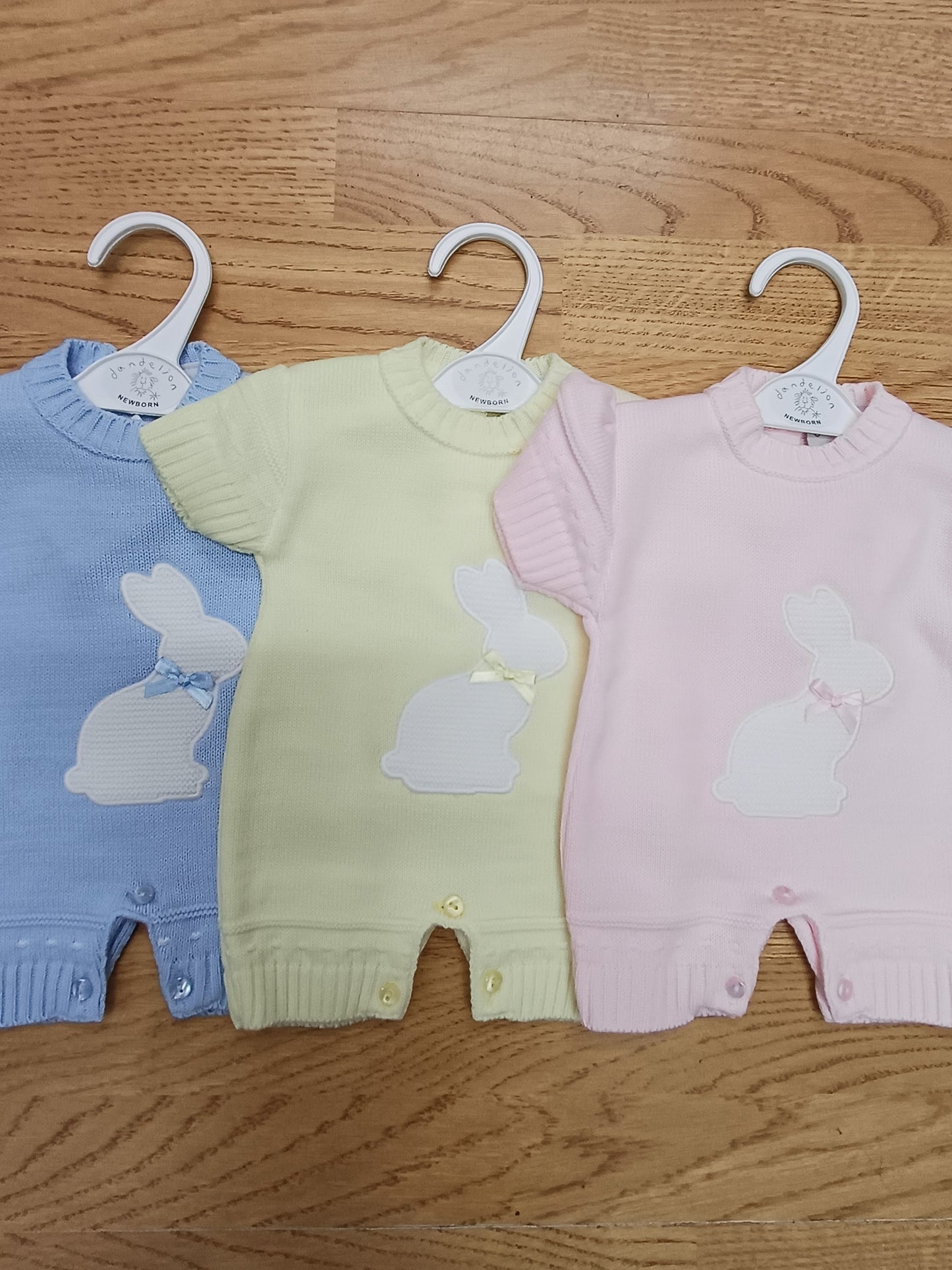 Dandelion baby Boys or girls knitted romper with rabbit design embroidery
