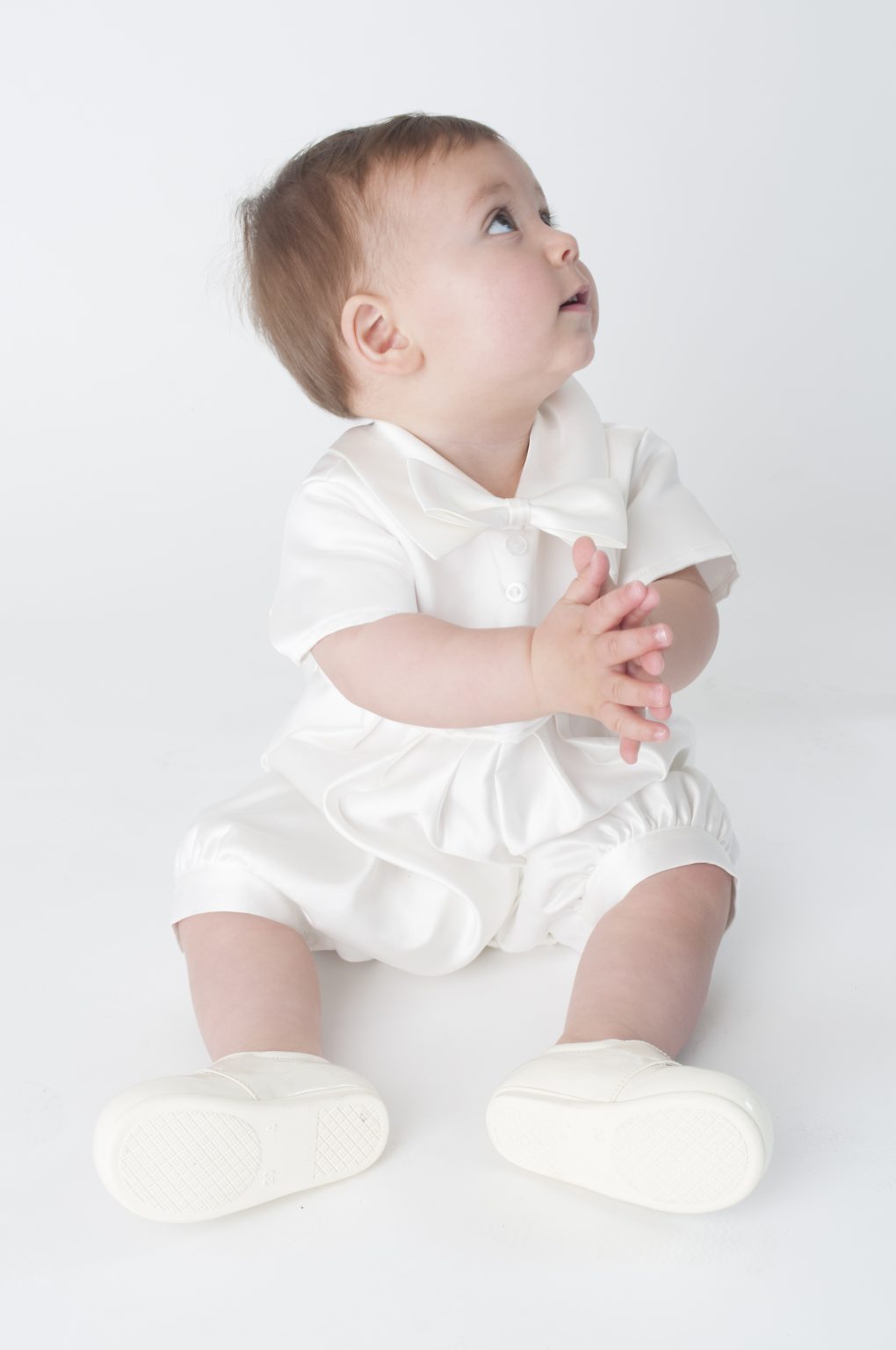 Boys plain ivory christening romper with jacket