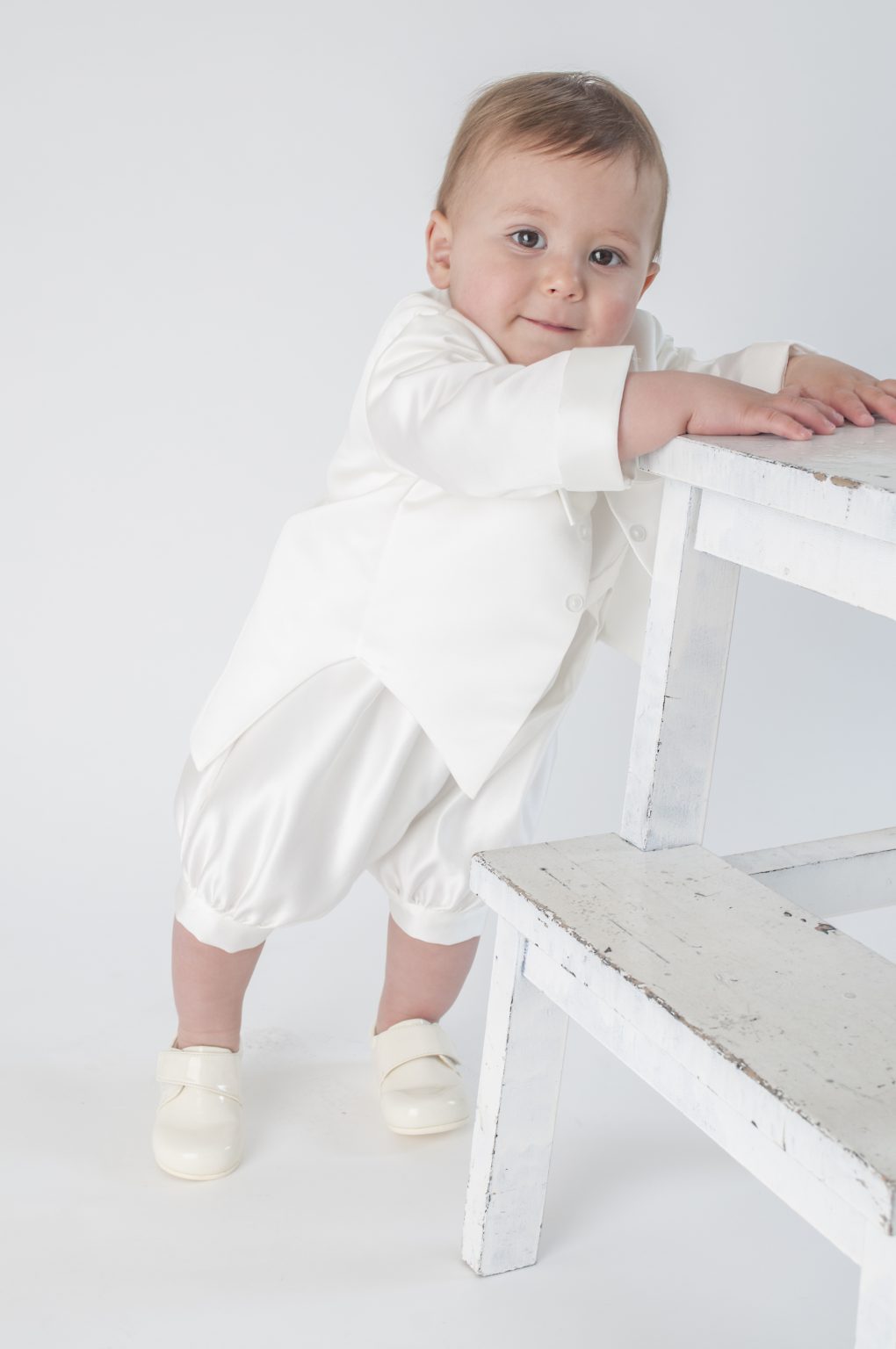 Boys plain ivory christening romper with jacket