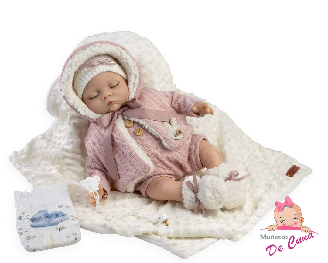 Spanish reborn doll comes with luxury sleeping bag dummy. Teether and nappy