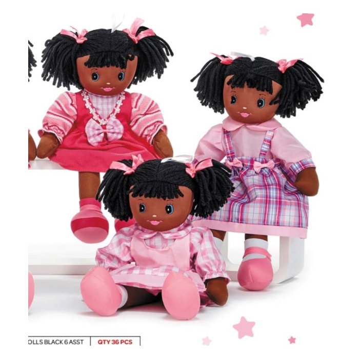 Girls black rag dolls 2 sizes to choose from various outfits
