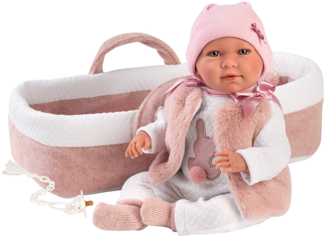 Spanish newborn crying doll comes with baby carrier and dummy