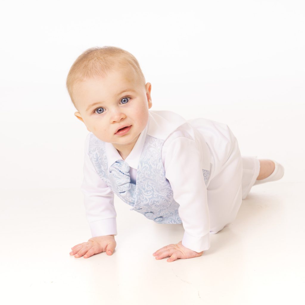 Boys 4 piece christening suit colour blue / white