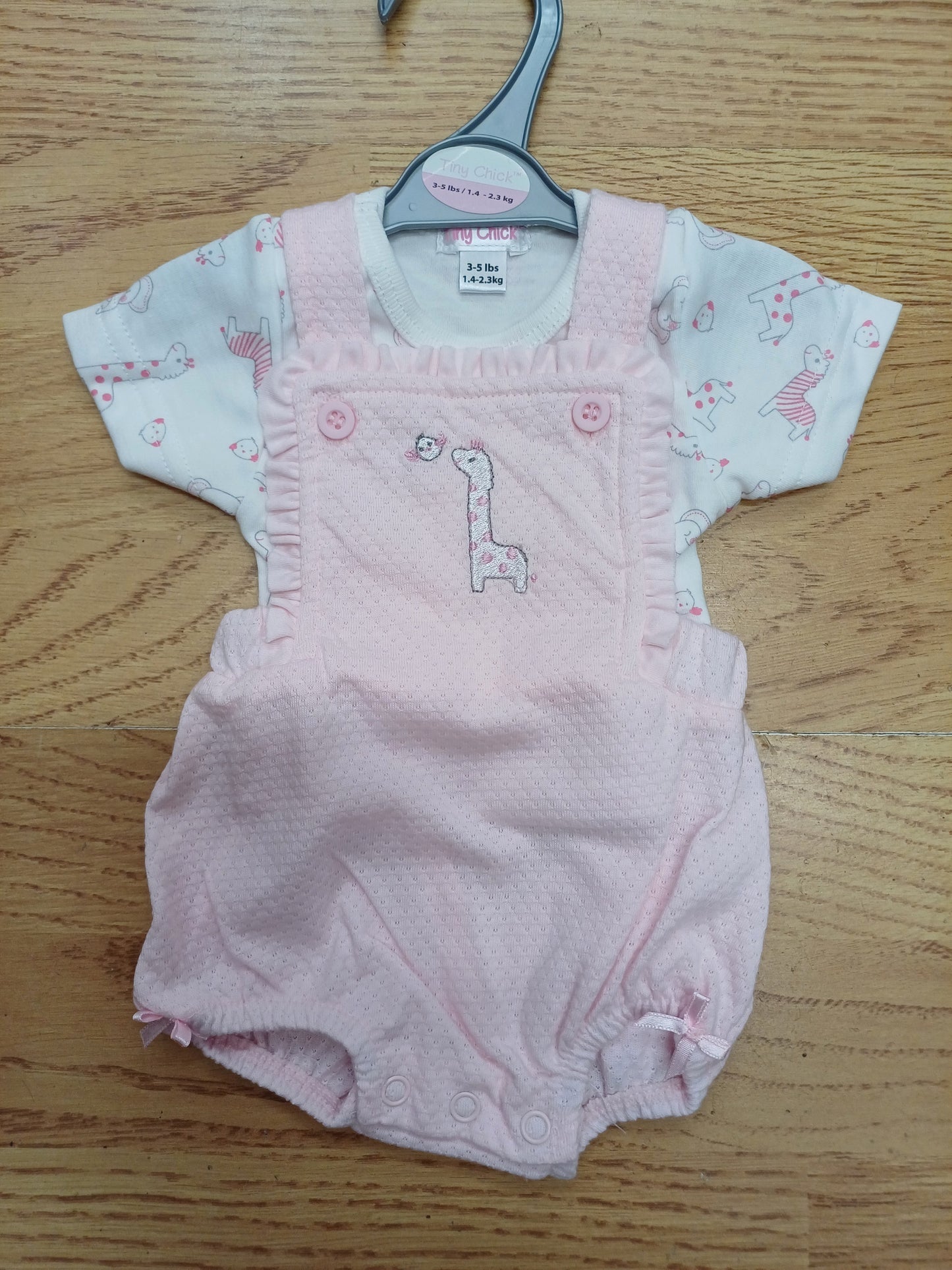Baby girls premature 2 piece set dungarees and t shirt with giraffe embroidery