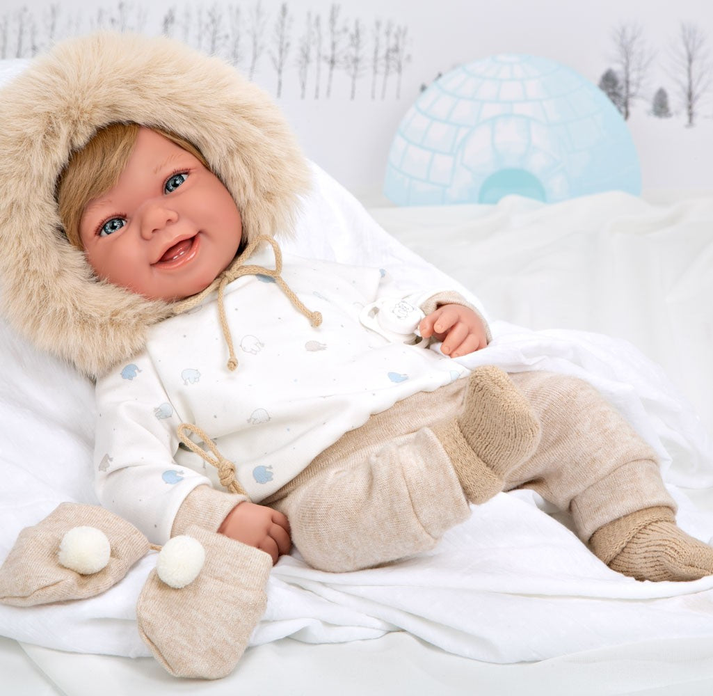 Spanish weighted newborn doll comes in a hooded jumper trousers and mittens also comes with dummy