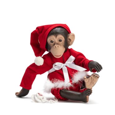 Spanish  chimpanzee boy in a 2 piece Christmas  outfit and hat size  32 cm