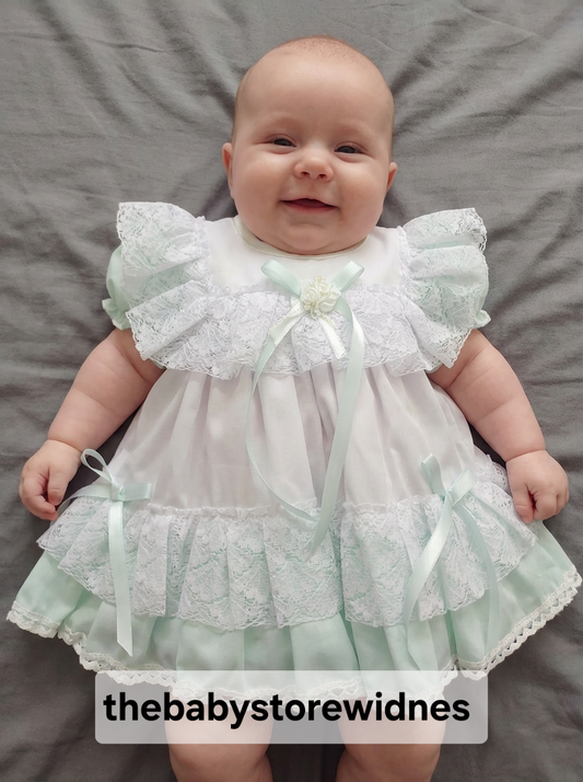 Baby girls frilly lined dress with knickers