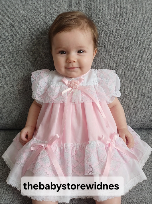 Baby girls frilly lined dress with knickers