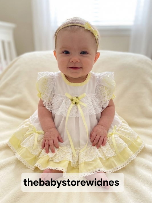Baby girls frilly lined dress with knickers