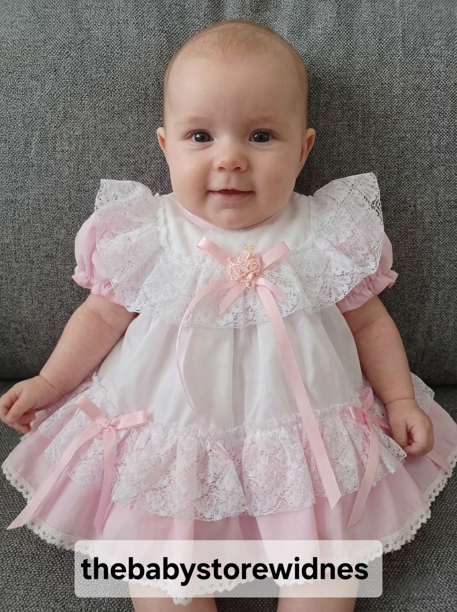 Baby girls frilly lined dress with  knickers