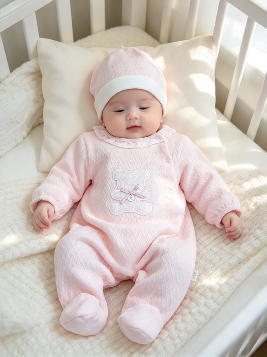 Baby  girls  all in one  Spanish  style teddy bear lace romper and hat set