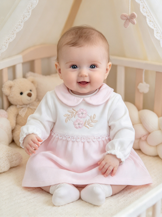 Baby girls  velour dress with flower design embroidery