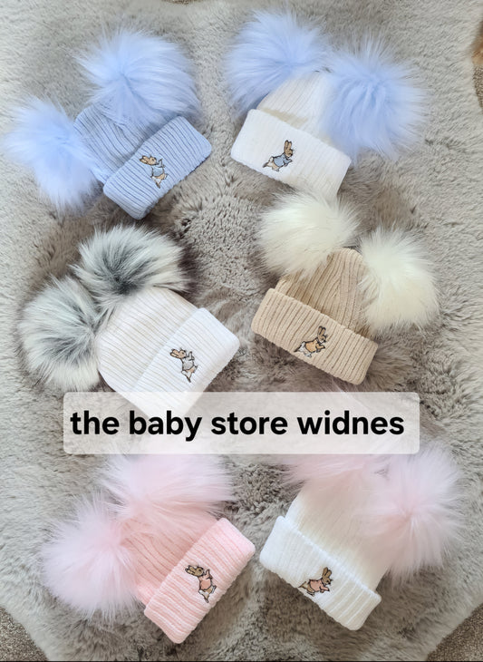 Boys and girls peter rabbit theme pom pom hats