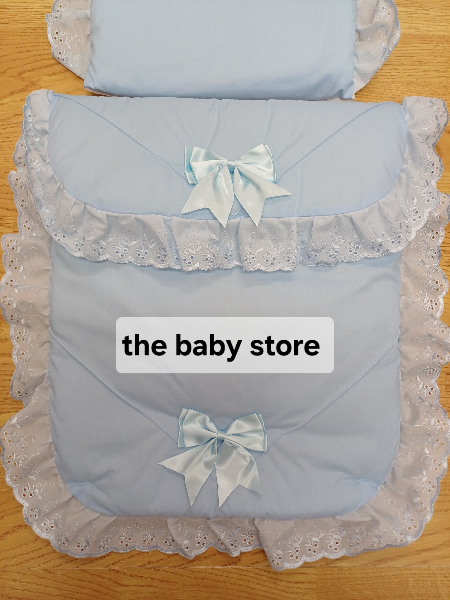 Baby Boys or girls  pram quilt with large bows  and pillow  set comes in various colours