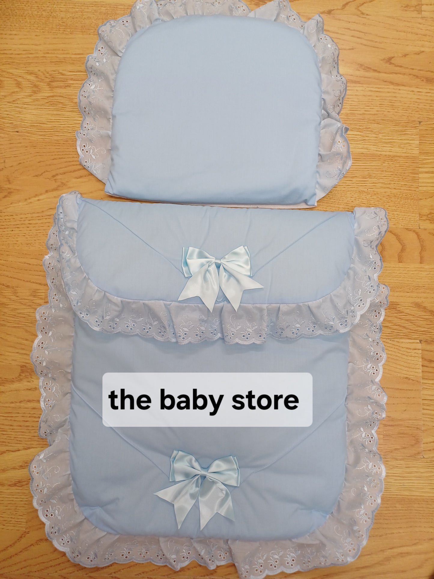 Baby Boys or girls  pram quilt with large bows  and pillow  set comes in various colours