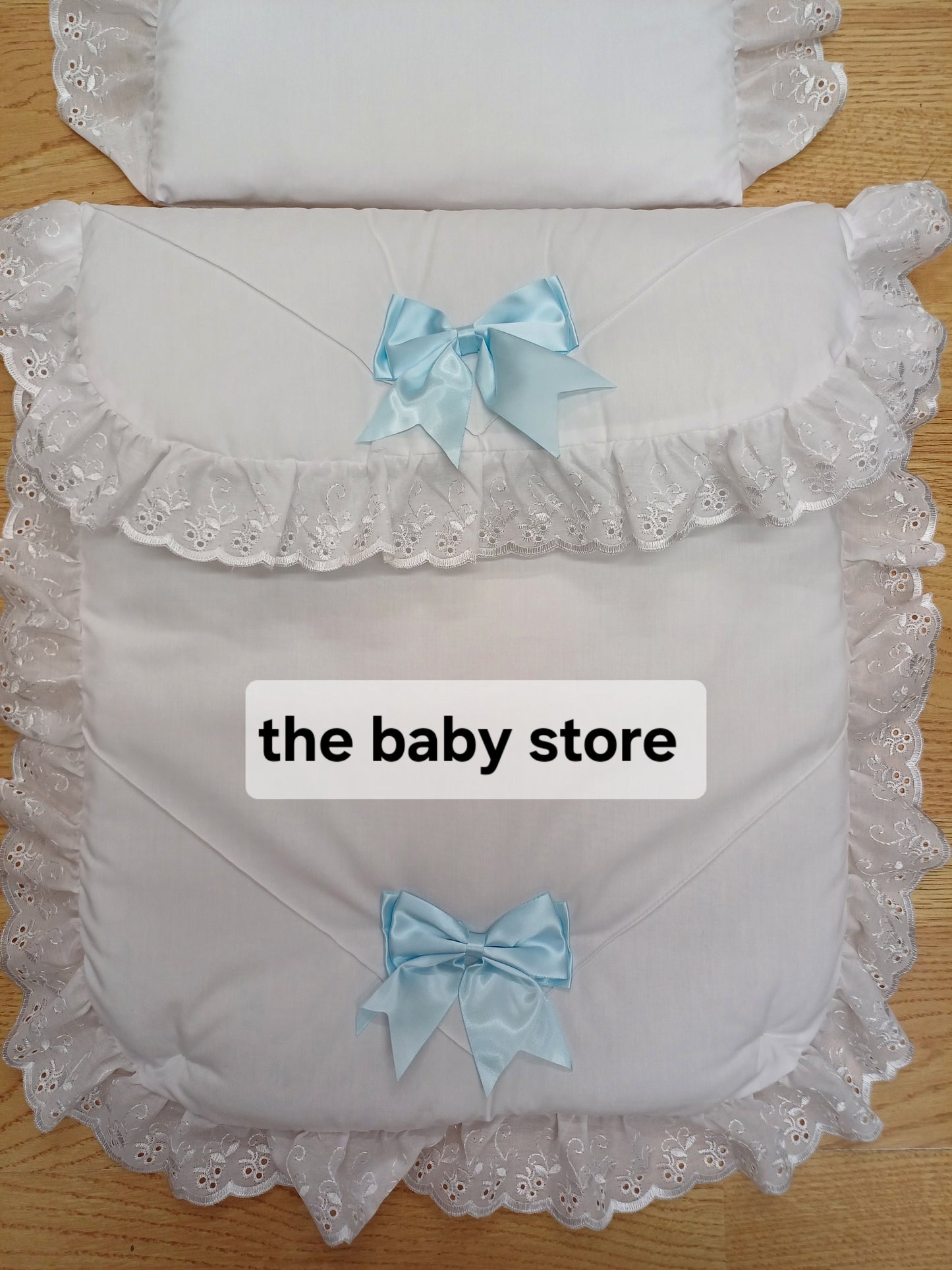 Baby Boys or girls  pram quilt with large bows  and pillow  set comes in various colours