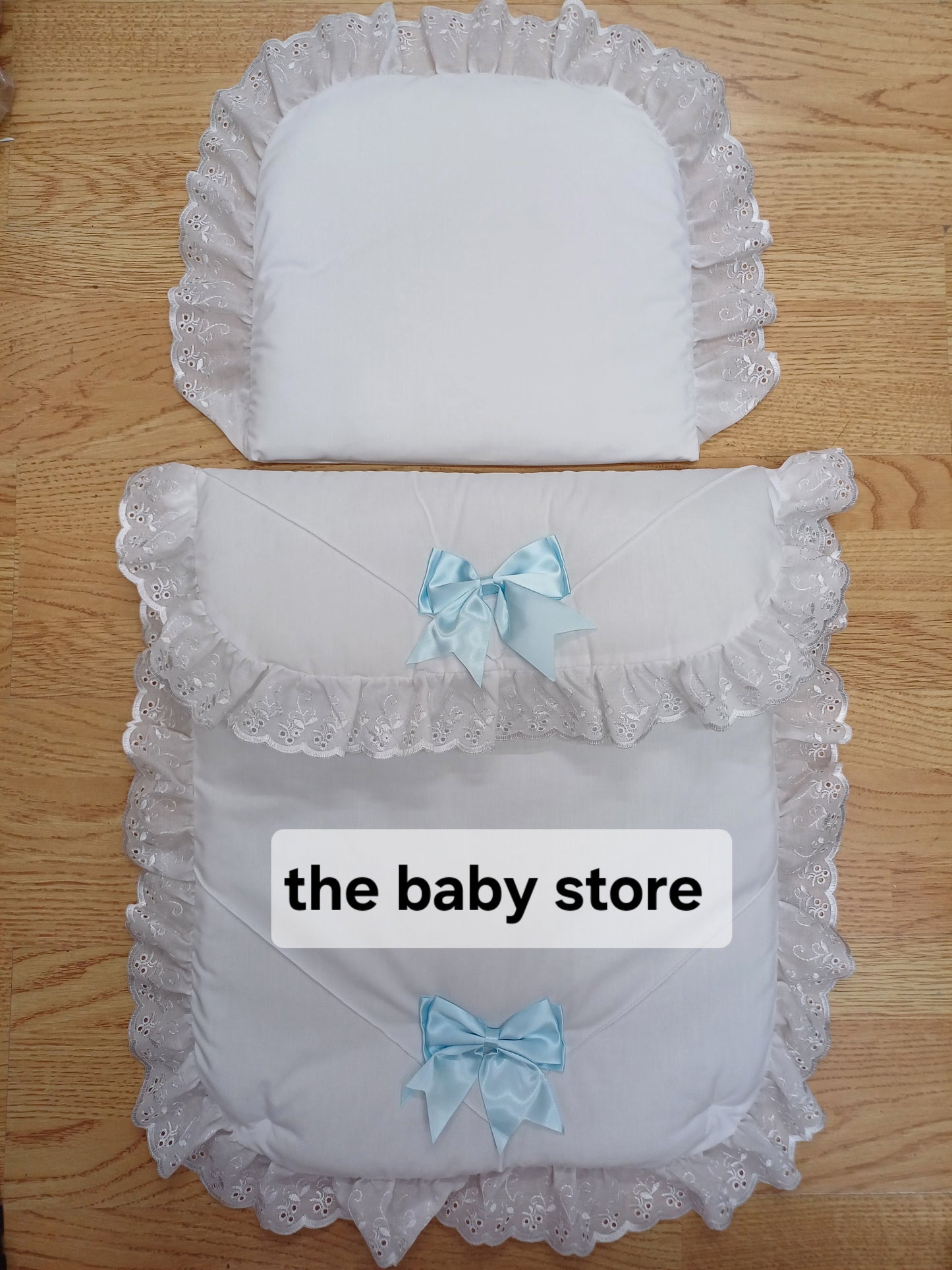 Baby Boys or girls  pram quilt with large bows  and pillow  set comes in various colours