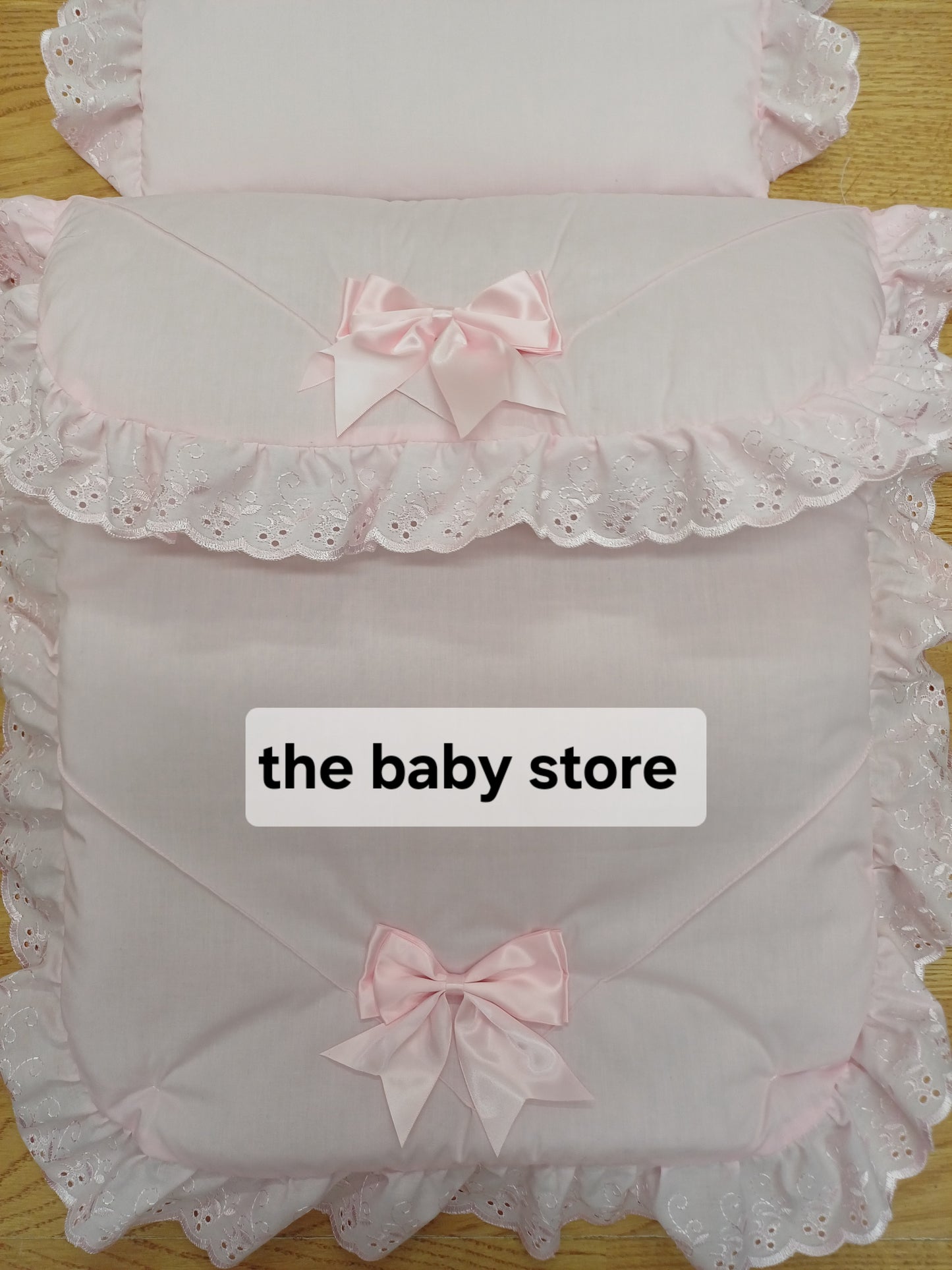 Baby Boys or girls  pram quilt with large bows  and pillow  set comes in various colours