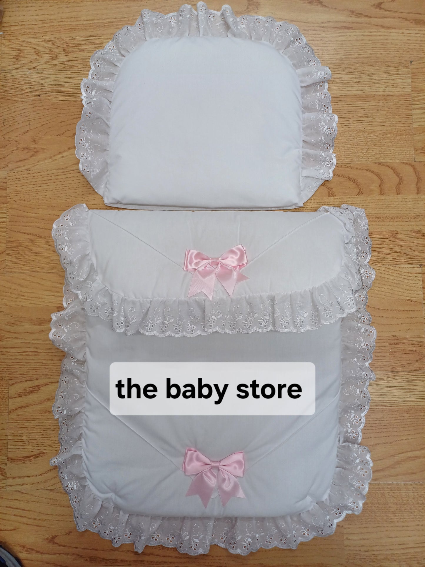 Baby Boys or girls  pram quilt with large bows  and pillow  set comes in various colours